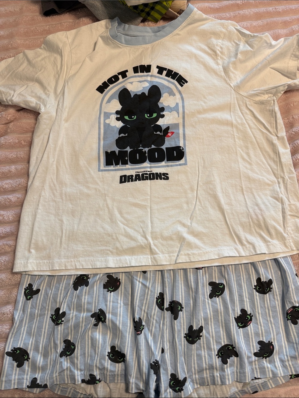 Toothless White & Light Blue 'Not in the Mood' Dragon Pajama Set